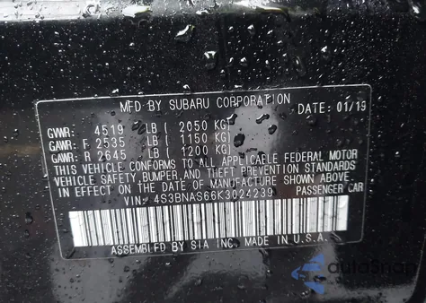 2019 Subaru Legacy 2.5I Sport z USA, uszkodzony, nr VIN 4S3BNAS66K3024239